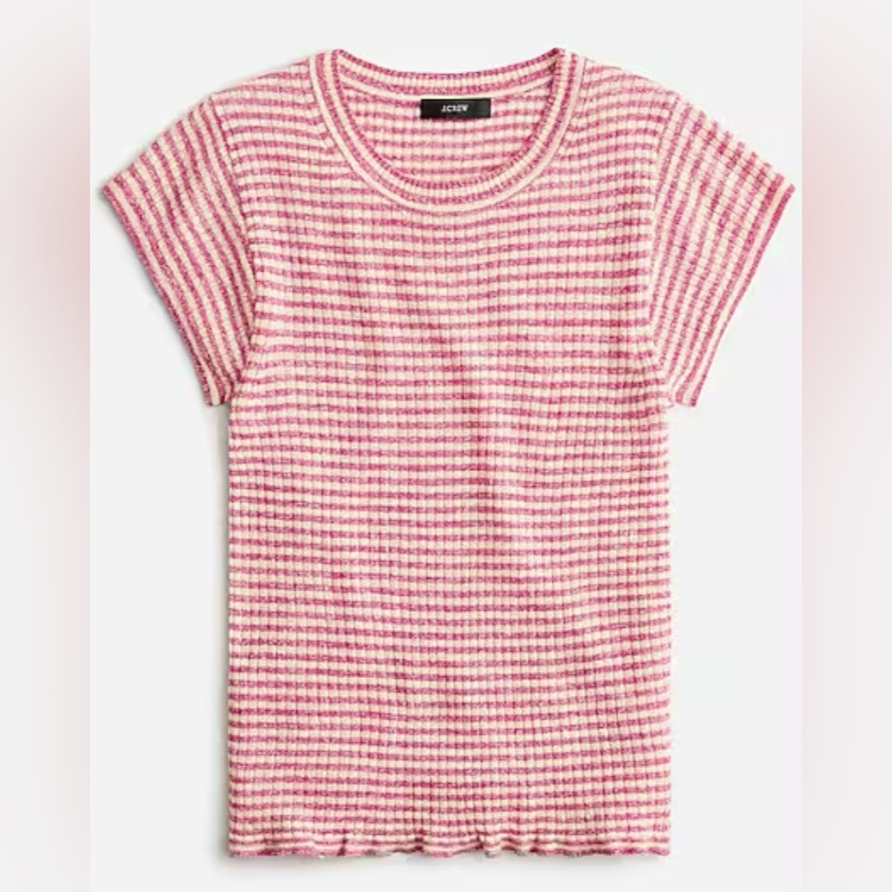 J CREW Cap-Sleeve Sweater-T-Shirt Stripe in Fuchsia White, Sz 3X